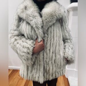 Luxurious Blue Silver Fox Fur Coat, Made in Hong Kong